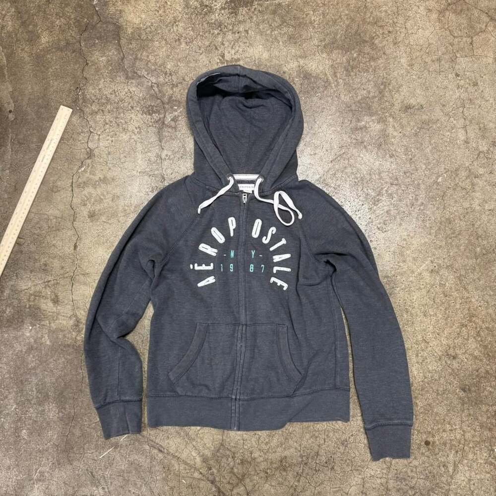 Aeropostale Grey Zip-Up Hoodie, Classic Arch Logo, Women's Size Medium